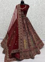 Velvet Maroon Bridal Wear Heavy Embroidery Work Lehenga Choli